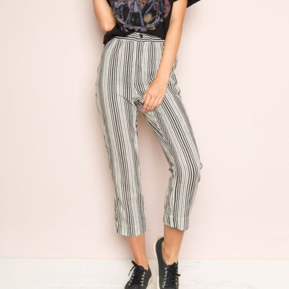 Brandy Melville Tilden Pants Black and White Stripped Button Zip Up Trousers - Picture 10 of 11